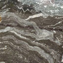 Agatha Black Granite Slab Closeup showing black background with light and white veins